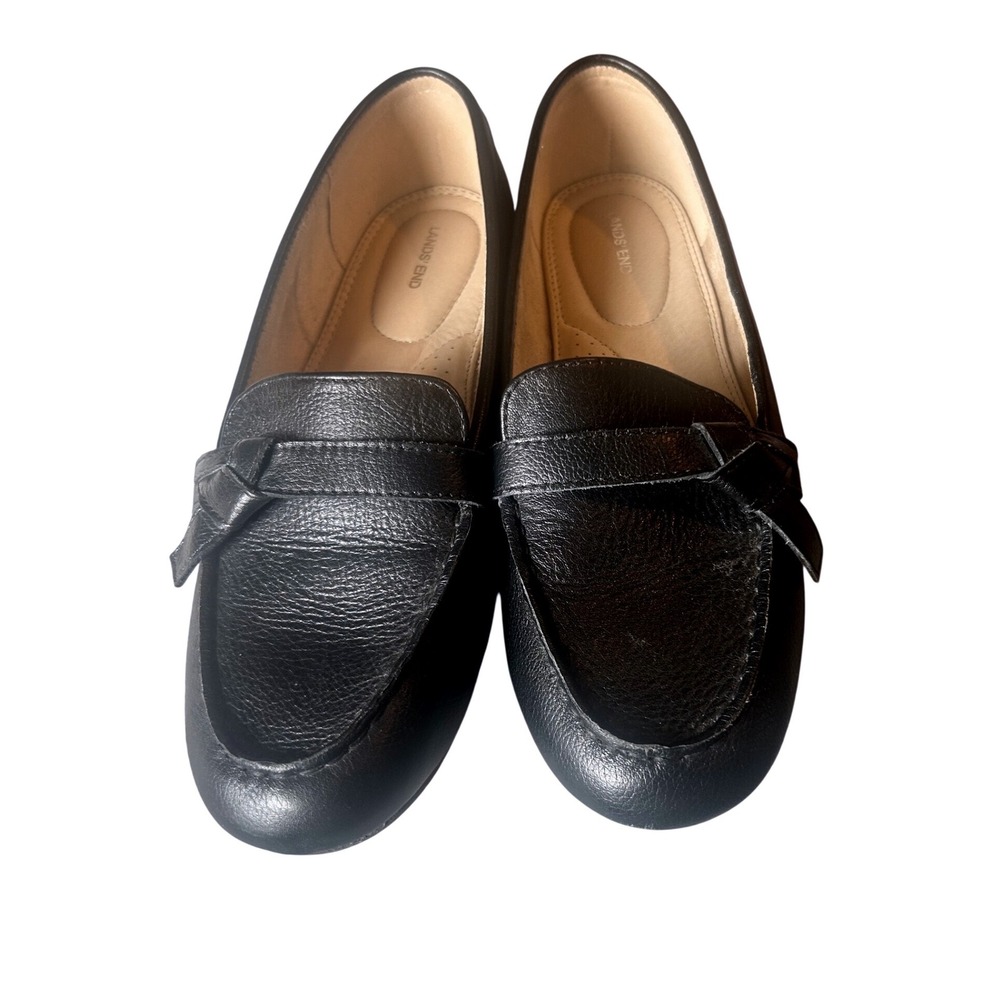 Lands End Black Leather Bow Loafer Flats Women‎ Shoes Size 9